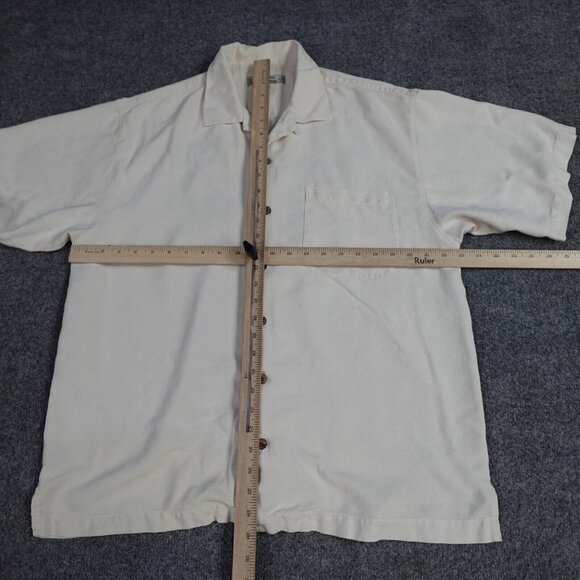Tommy Bahama Shirt L Beige Embroidered Casting Club Fly Society Fly Fishing - Picture 5 of 7